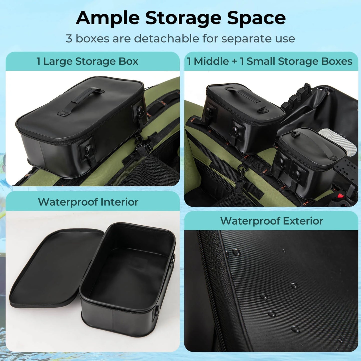 Inflatable Fishing Float Tube Portable Fishing Boat with 3 Detachable Storage Boxes Green