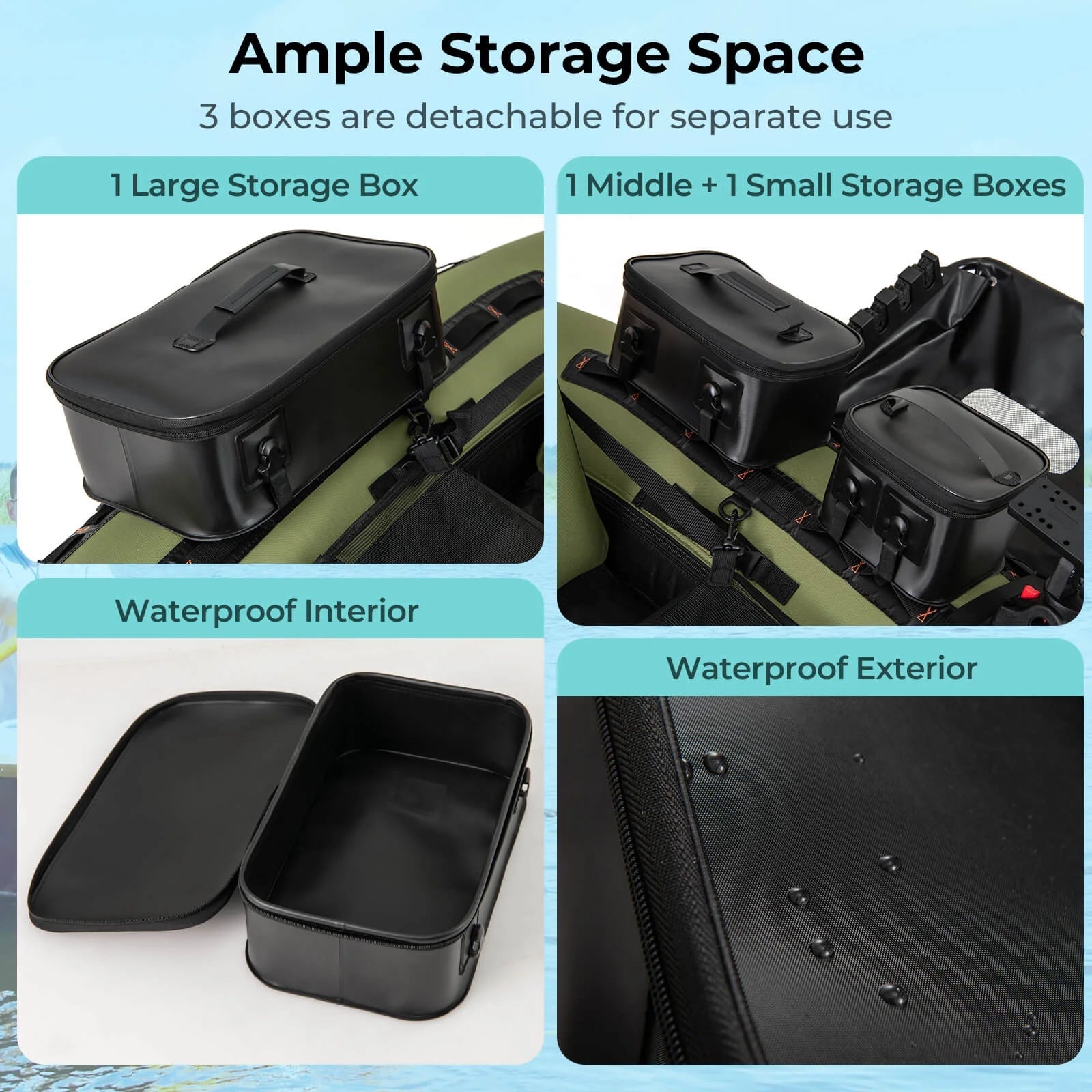Inflatable Fishing Float Tube Portable Fishing Boat with 3 Detachable Storage Boxes Green