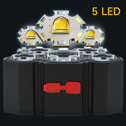 Rechargeable 5-LED Headlamp with Built-In Battery - Ultra-Bright Flashlight for Camping, Fishing, and Outdoor Adventures