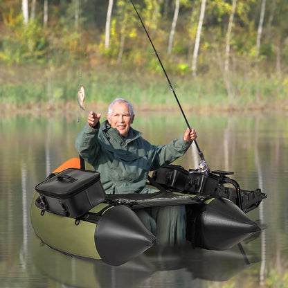Inflatable Fishing Float Tube Portable Fishing Boat with 3 Detachable Storage Boxes Green