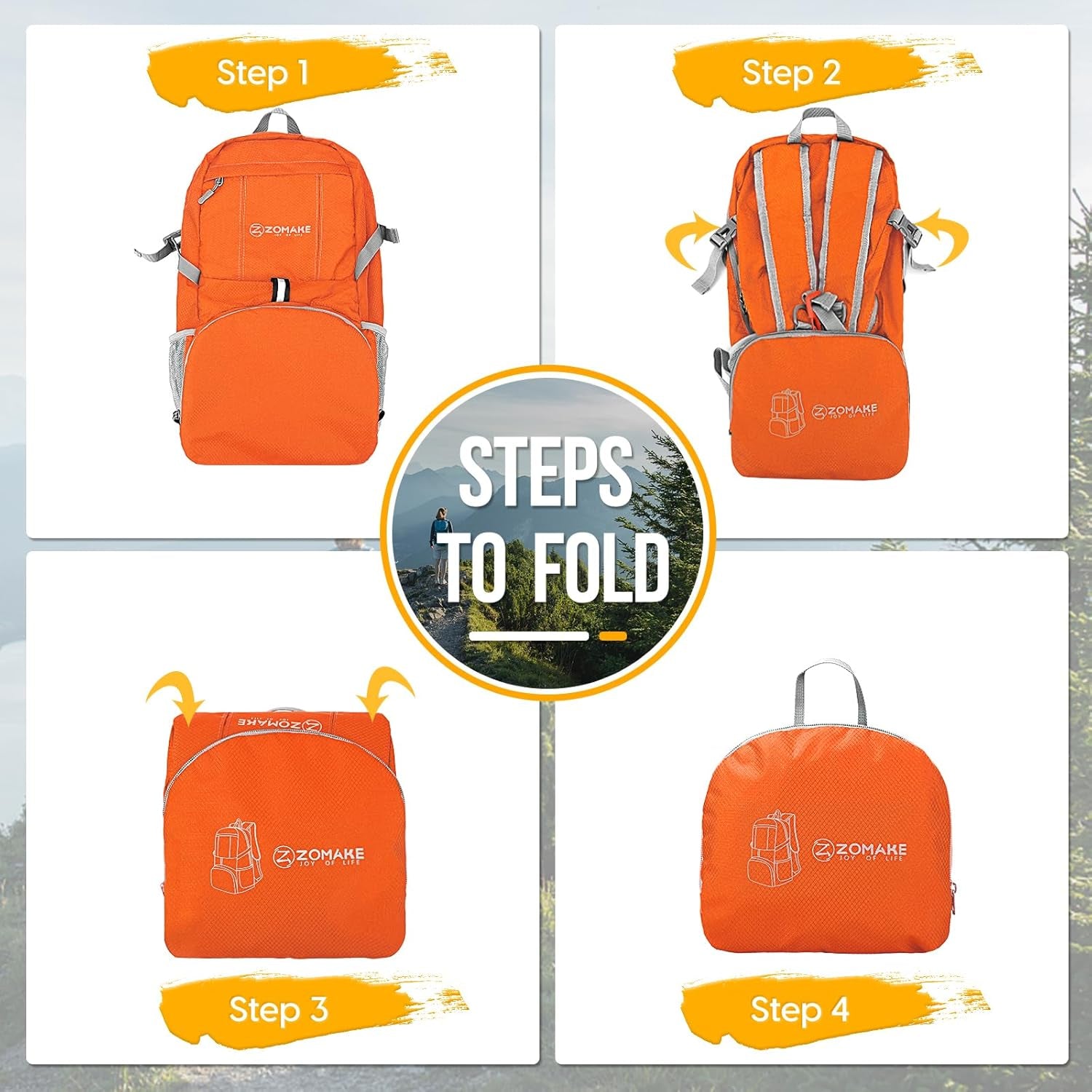  Lightweight Packable Backpack, Water-Resistant Foldable Hiking Daypack, Compact for Travel & Camping, Orange 35L