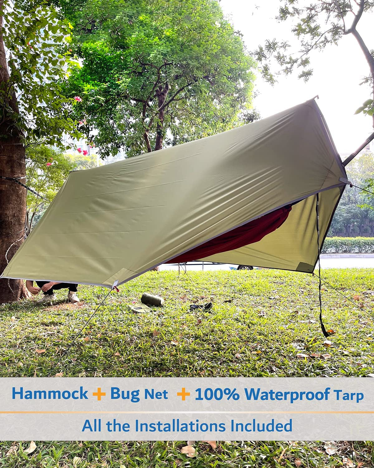TrailBlaze 2-Person Camping Hammock with Mosquito Net – Portable Single & Double Hammock Tent, 600lbs Capacity, 2x10ft Straps for Hiking, Camping, Survival Travel
