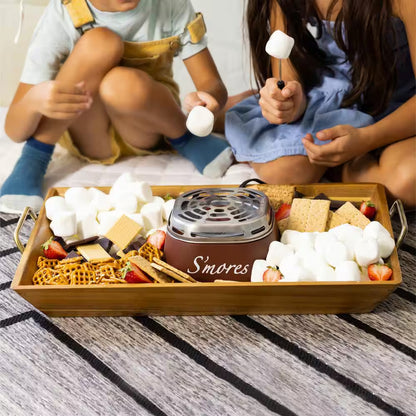 Nostalgia SMM200 Indoor Electric Stainless Steel S'mores Maker with 4-Compartment Lazy Susan Tray and 2 Roasting Forks, Java Brown