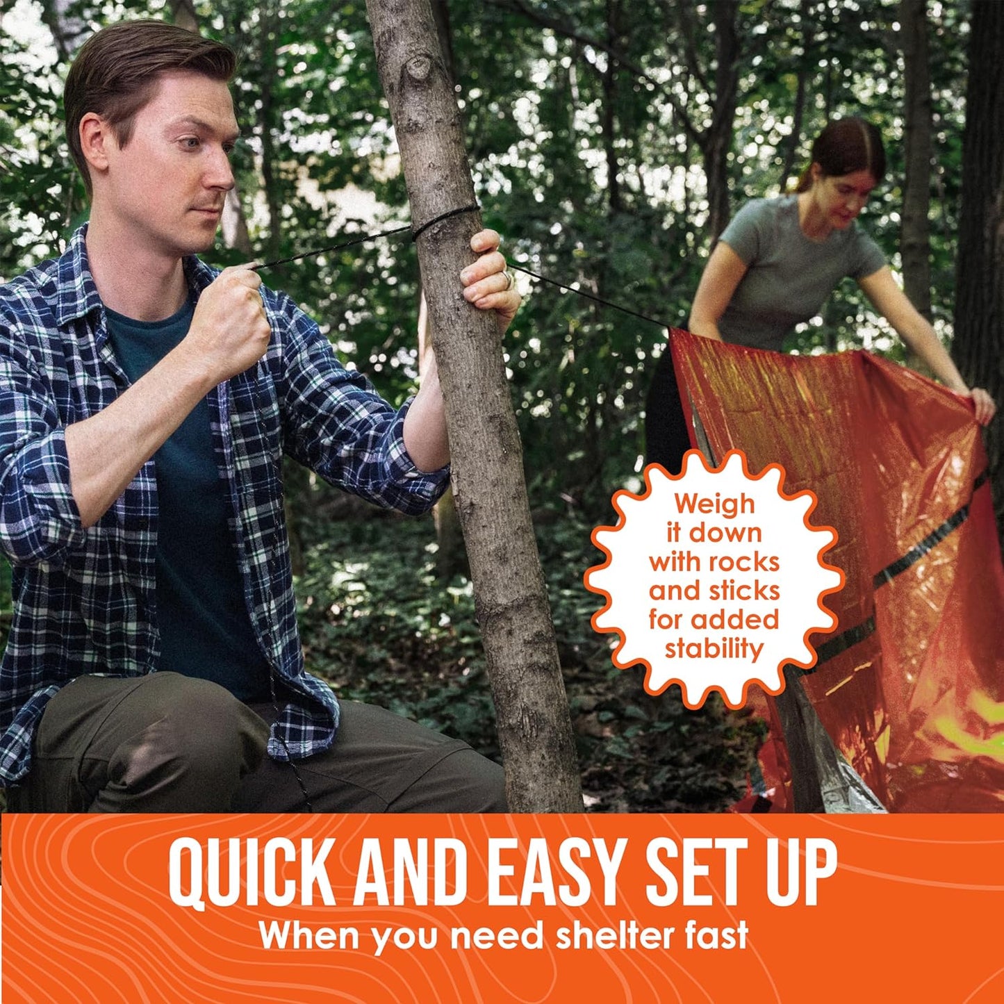 2-Person Mylar Emergency Survival Tent with Paracord and Whistle - All-Weather Shelter for Camping, Hiking, and Survival Kits