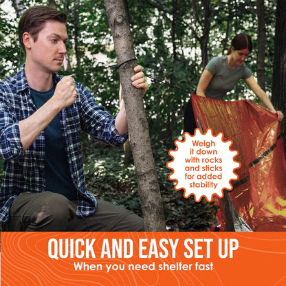 2-Person Mylar Emergency Survival Tent with Paracord and Whistle - All-Weather Shelter for Camping, Hiking, and Survival Kits