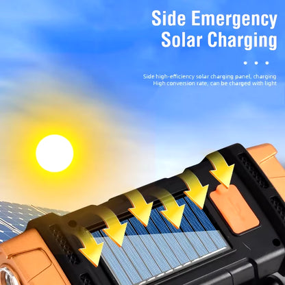 SolarWinds USB Rechargeable Portable Flashlight with Solar LED & COB Work Light, 4 Modes, Mobile Phone Charging, IP65 Waterproof, for Camping, Hiking, Emergency