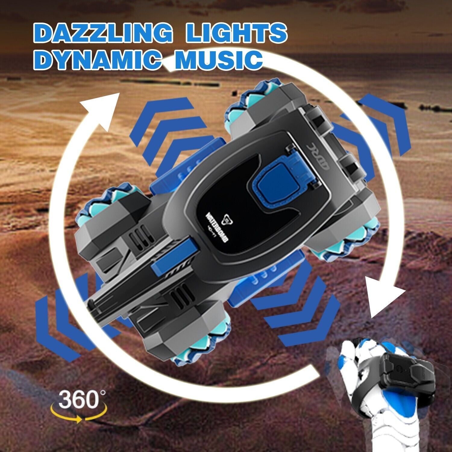 Sgt Motards RC Tank Toy – 2.4G Gesture Control Water Bomb Tank, 4WD Stunt Car with 360° Rotation, Lights & Music, for Kids 6+
