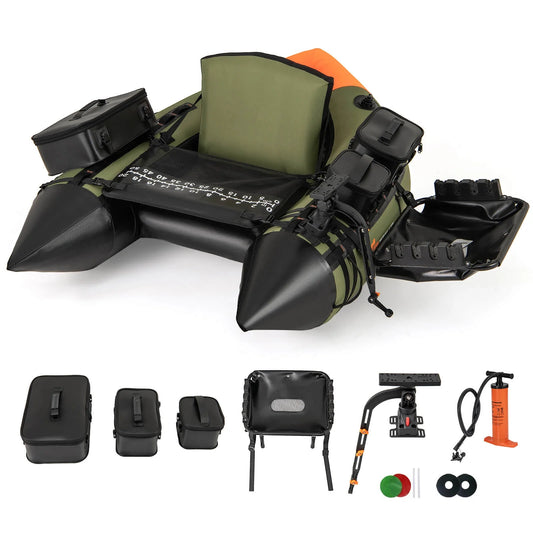 Inflatable Fishing Float Tube Portable Fishing Boat with 3 Detachable Storage Boxes Green