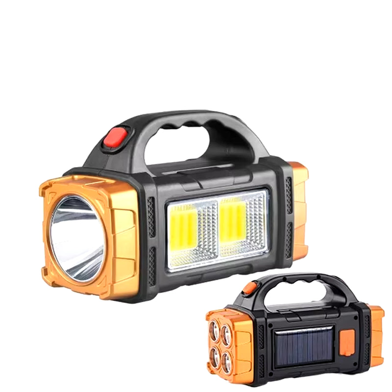 SolarWinds USB Rechargeable Portable Flashlight with Solar LED & COB Work Light, 4 Modes, Mobile Phone Charging, IP65 Waterproof, for Camping, Hiking, Emergency