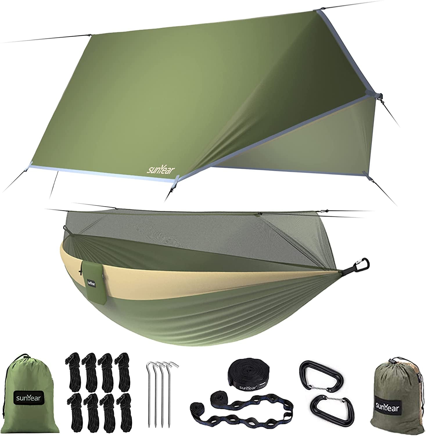TrailBlaze 2-Person Camping Hammock with Mosquito Net – Portable Single & Double Hammock Tent, 600lbs Capacity, 2x10ft Straps for Hiking, Camping, Survival Travel