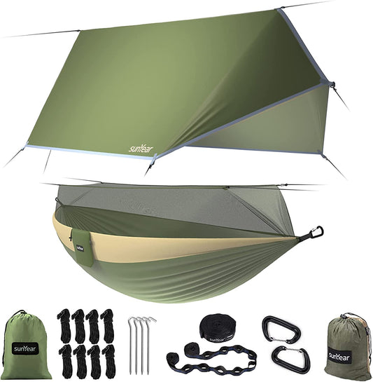 TrailBlaze 2-Person Camping Hammock with Mosquito Net – Portable Single & Double Hammock Tent, 600lbs Capacity, 2x10ft Straps for Hiking, Camping, Survival Travel