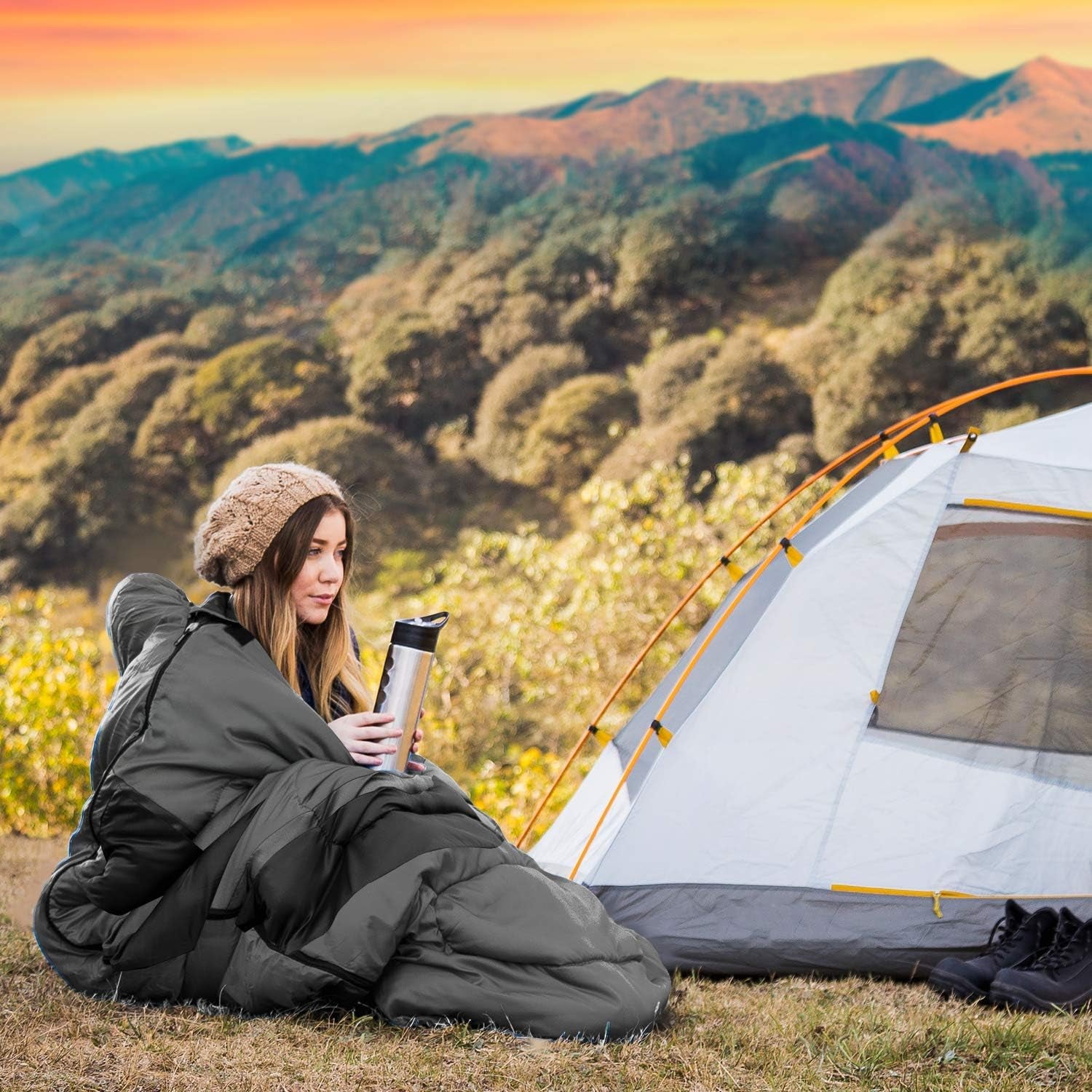 HiHiker 4-Season Camping Sleeping Bag with Travel Pillow & Compact Compression Sack – Lightweight, Warm, Washable for Adults & Kids, Ideal for Hiking & Traveling