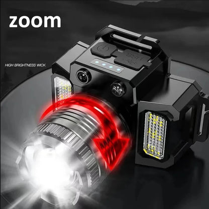 Rechargeable LED Sensor Headlamp - Versatile Camping and Search Light with 5 Adjustable Styles