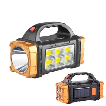 SolarWinds USB Rechargeable Portable Flashlight with Solar LED & COB Work Light, 4 Modes, Mobile Phone Charging, IP65 Waterproof, for Camping, Hiking, Emergency