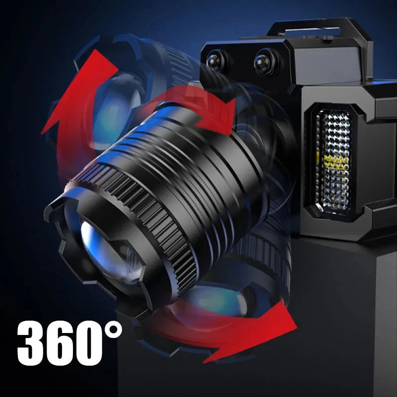 Rechargeable LED Sensor Headlamp - Versatile Camping and Search Light with 5 Adjustable Styles