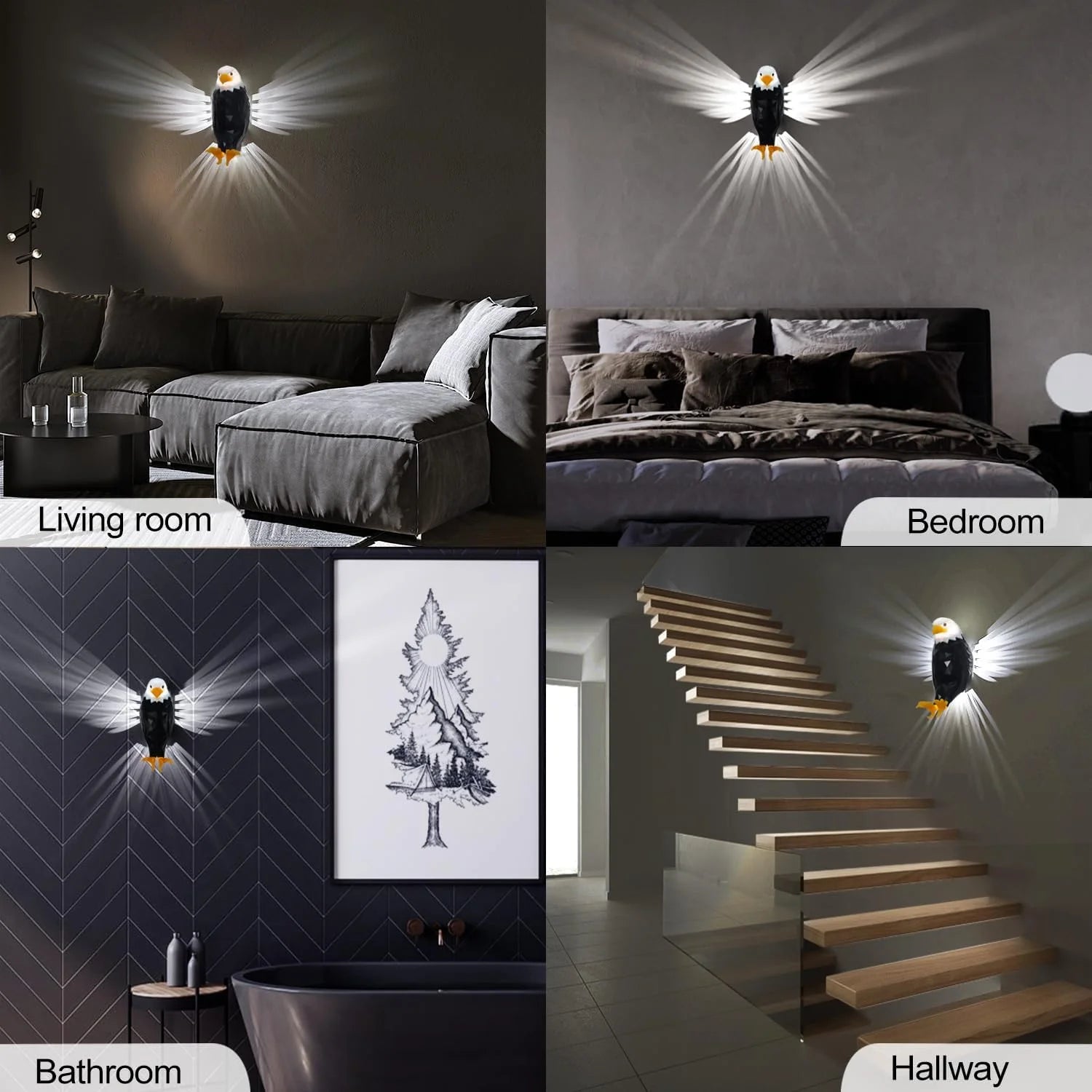 Sgt Motards Bald Eagle LED Wall Light – Remote Control, Magnetic Mount, Rechargeable 3D American Eagle Night Light for Bedroom, Living Room, Hallway