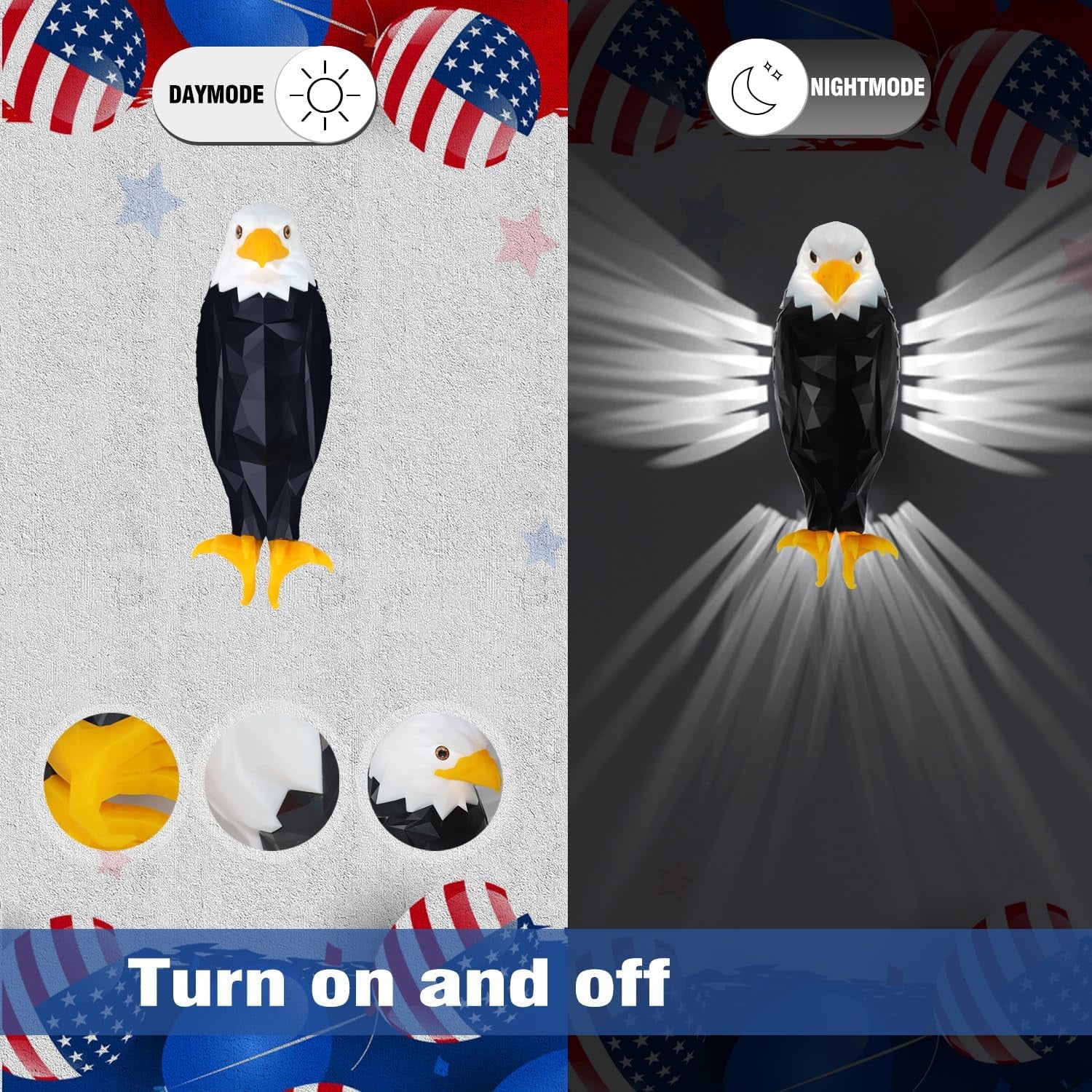 Sgt Motards Bald Eagle LED Wall Light – Remote Control, Magnetic Mount, Rechargeable 3D American Eagle Night Light for Bedroom, Living Room, Hallway