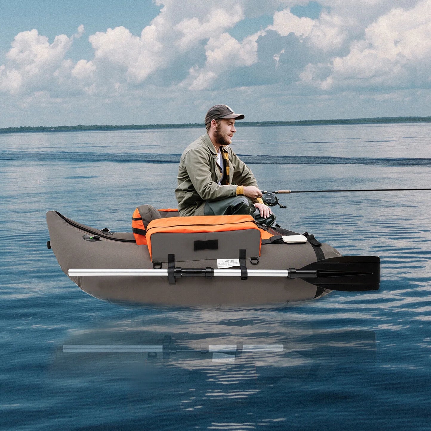Sgt Motards 5.5ft Portable Inflatable Fishing Boat Raft – 286lb Capacity, Adjustable Backrest (90-180°), Hand Air Pump, Fishing Ruler, for Lakes & Rivers