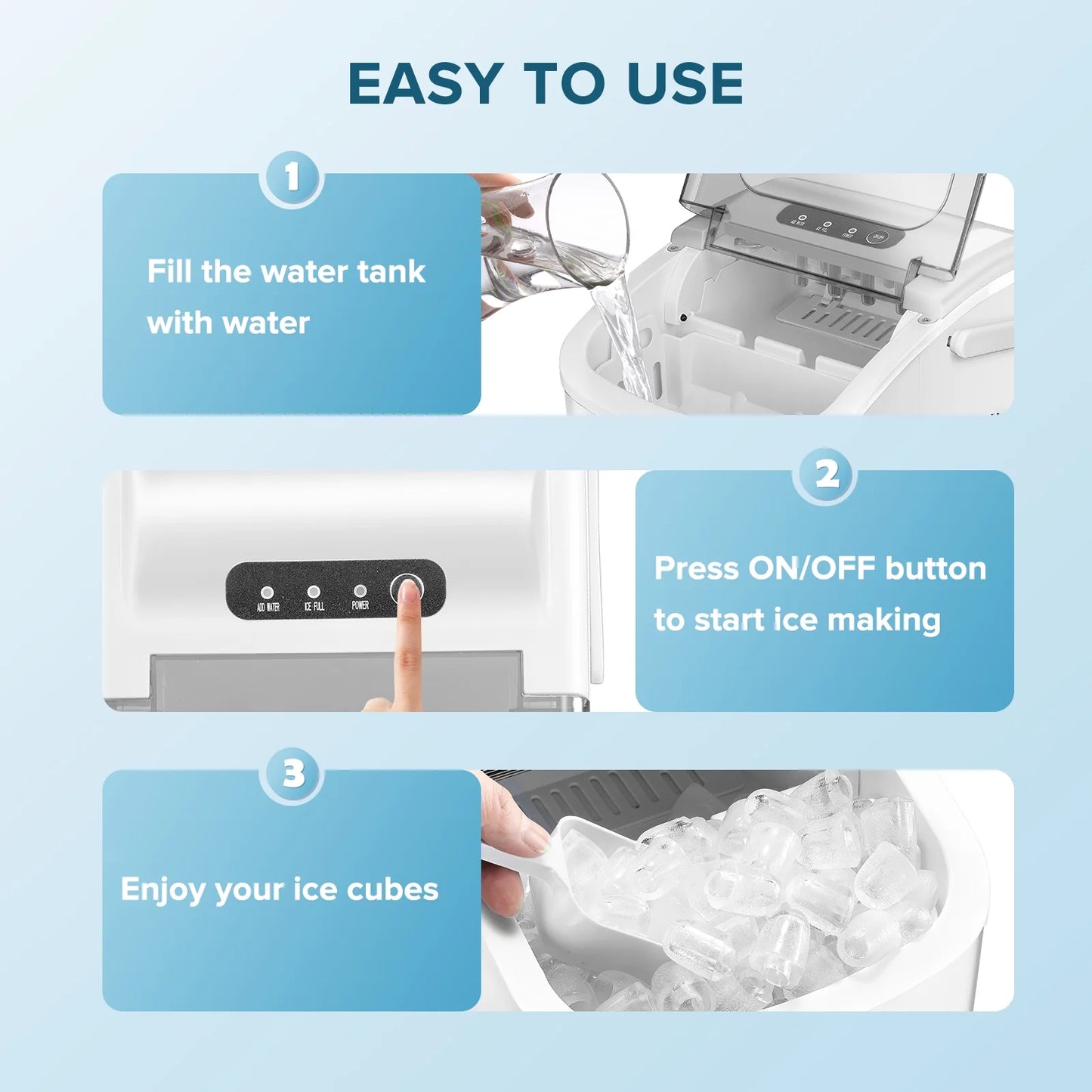 Simzlife 26 lbs/24H Countertop Ice Maker, 9 Bullet-Shaped Ice Cubes in 6 Min, Self-Cleaning, Portable with Scoop & Basket, White