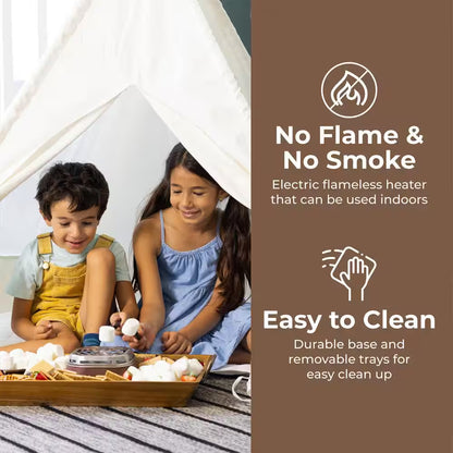 Nostalgia SMM200 Indoor Electric Stainless Steel S'mores Maker with 4-Compartment Lazy Susan Tray and 2 Roasting Forks, Java Brown