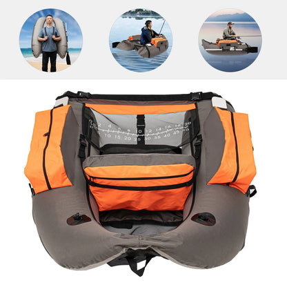 Sgt Motards 5.5ft Portable Inflatable Fishing Boat Raft – 286lb Capacity, Adjustable Backrest (90-180°), Hand Air Pump, Fishing Ruler, for Lakes & Rivers